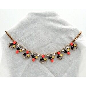 J Crew Bib Necklace Teardrop Cut Black Pink Gold Tone Opaque Faux Gem Crystal